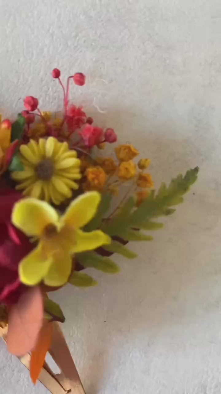 Autumn Flower Hair Clip: Red & Yellow Cottagecore Accessory