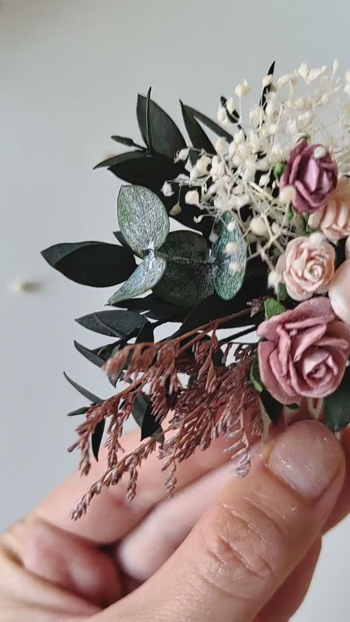 Dusty Pink Rose Hair Comb: Romantic Wedding Headpiece