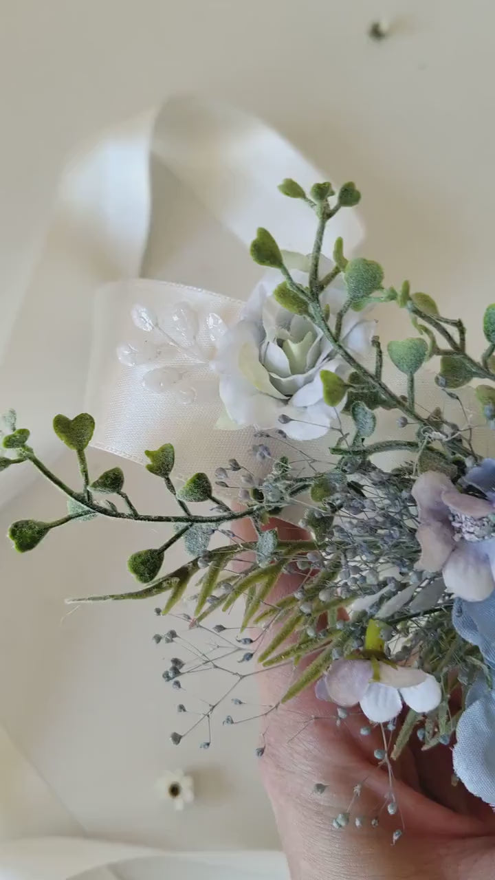 Blue Floral Bridal Belt: Boho Wedding Dress Accessory