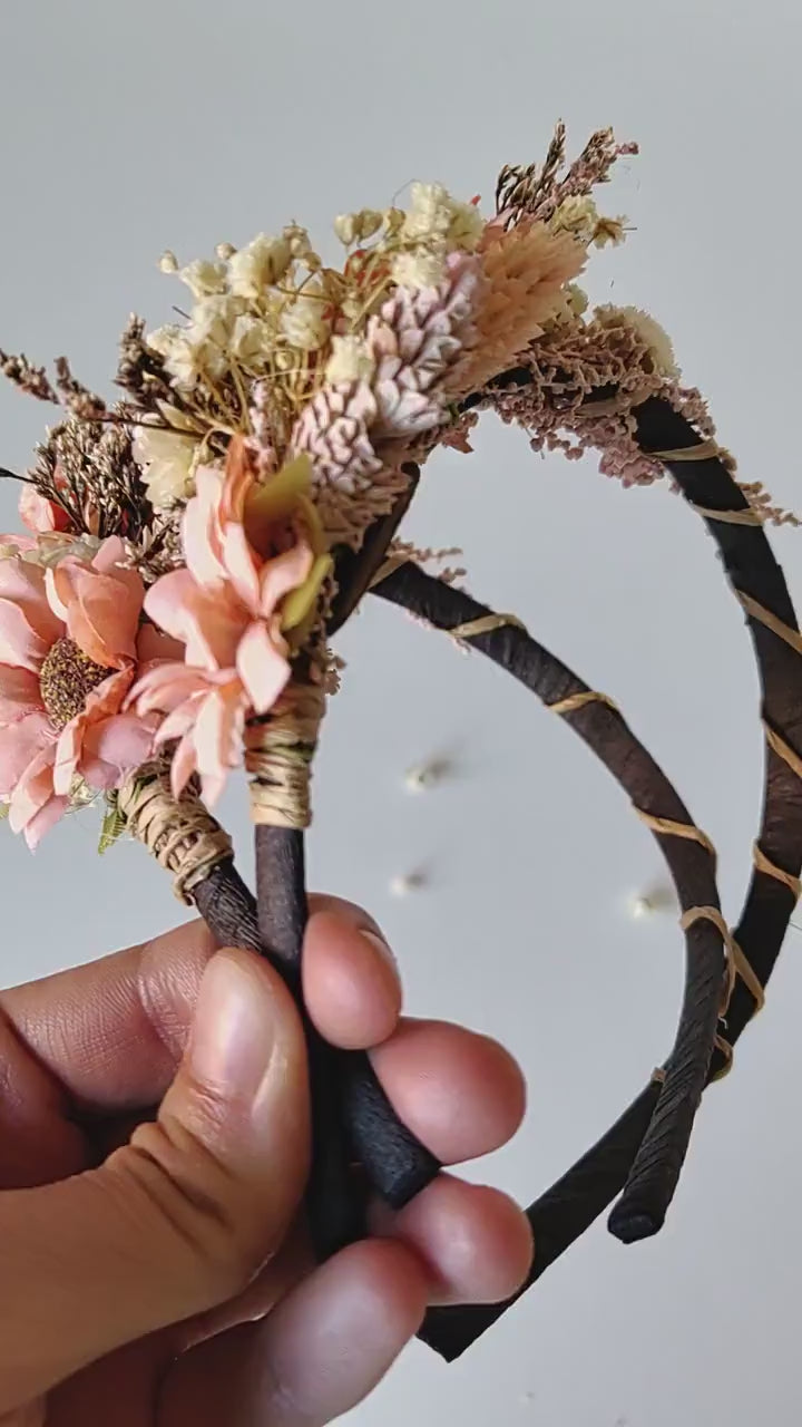 Boho Flower Headband: Peach Bridal Hair Accessory