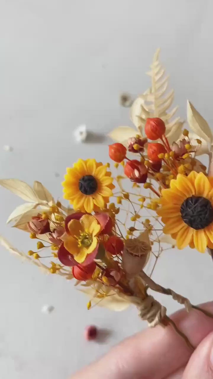 Sunflower Hair Pins: Boho Wedding Hair Clips, Cottagecore Style