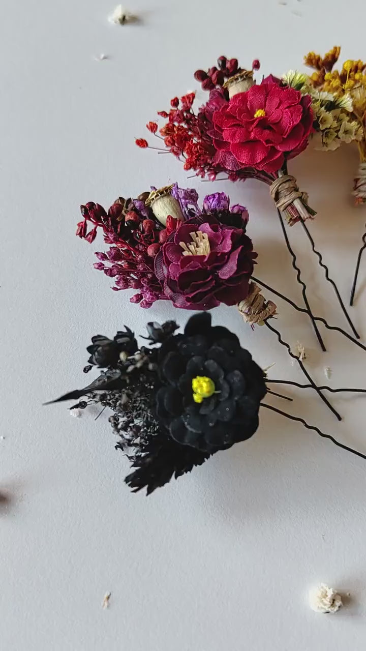 Rainbow Meadow Flower Hairpins: Boho Wedding Hair Accessories