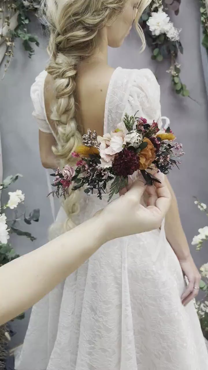 Autumn Flower Hair Comb: Burgundy Magenta Wedding Hair Accessory