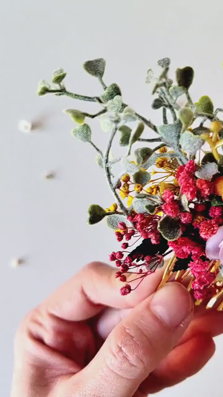 Colorful Floral Hair Comb: Boho Bridal Wedding Accessory