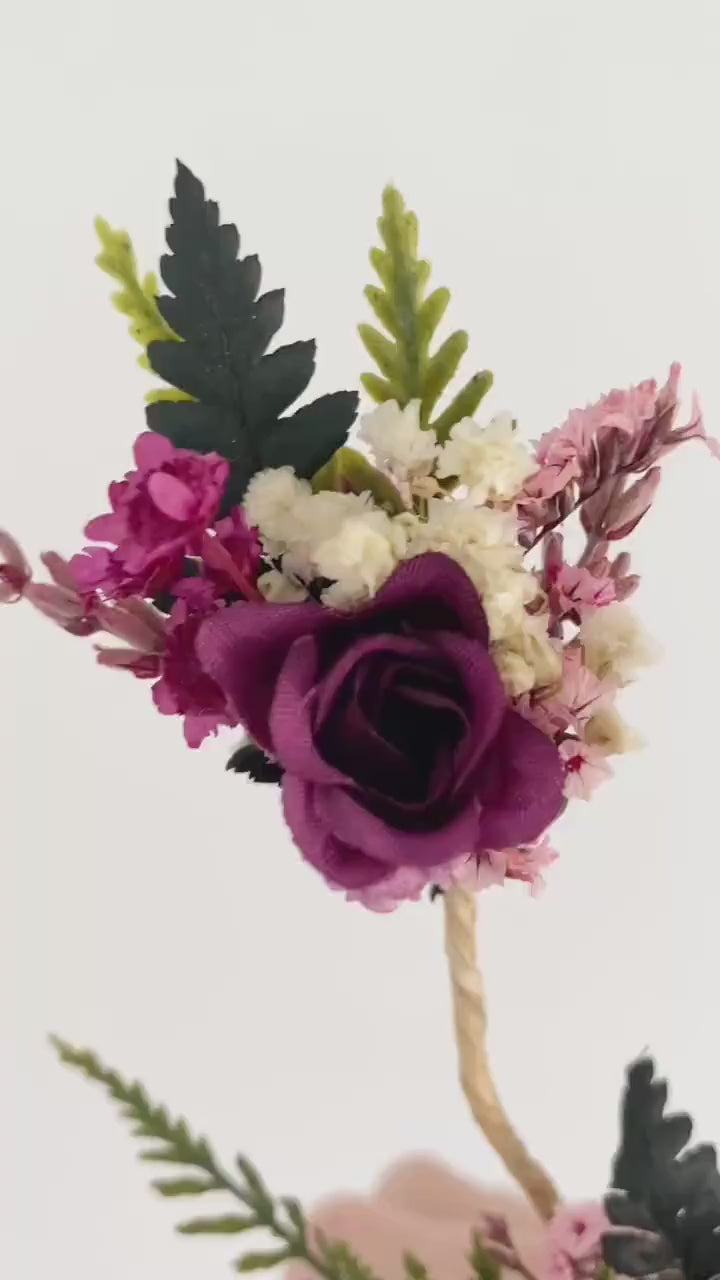 Purple Floral Hair Vine with Veil: Romantic Boho Wedding Comb