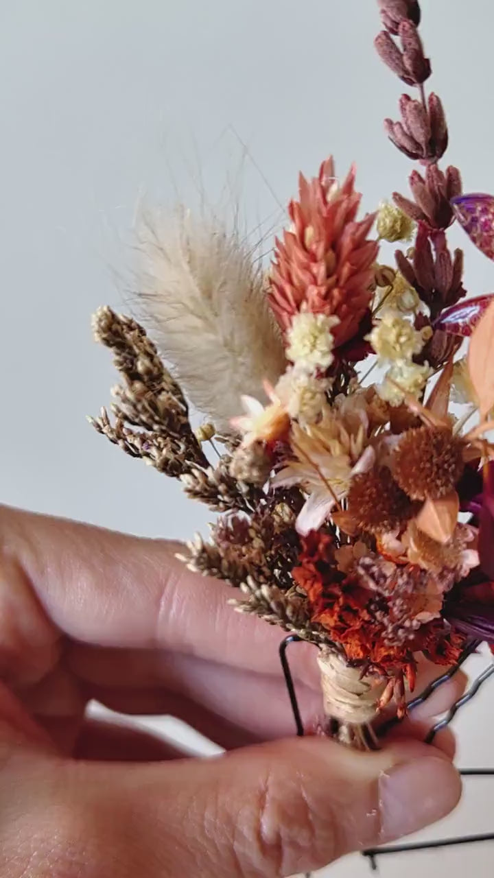 Terracotta Flower Hairpins: Bee & Gold Glam Boho Wedding Headpiece