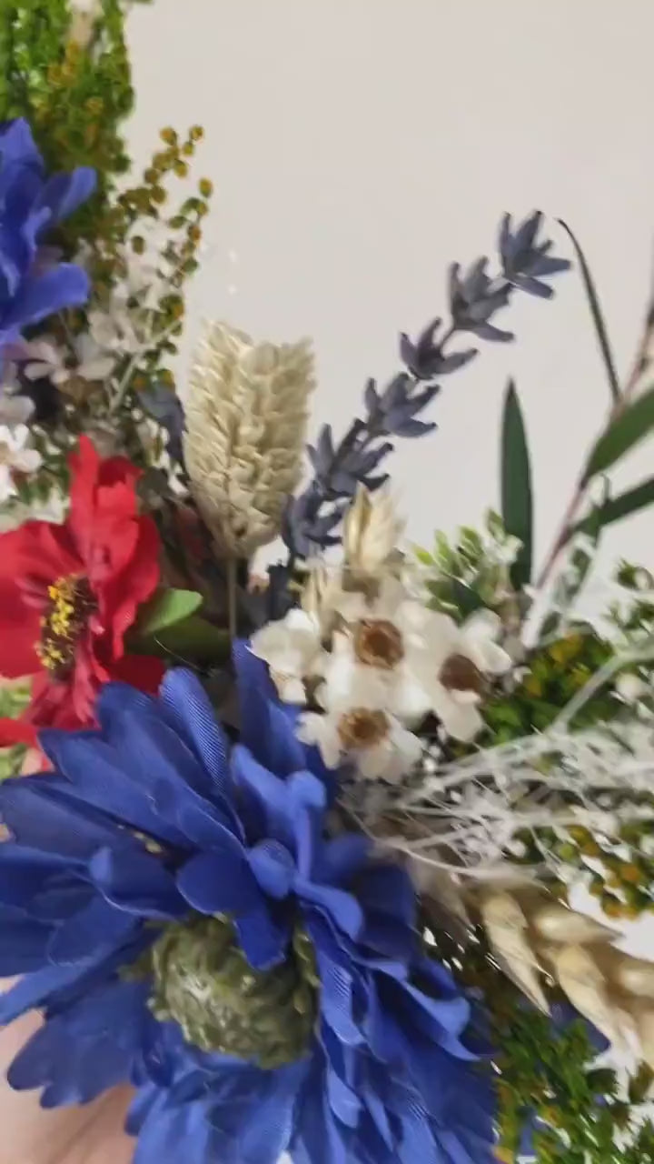 Meadow Wedding Hair Vine: Poppy, Daisy, Cornflower Bridal Comb