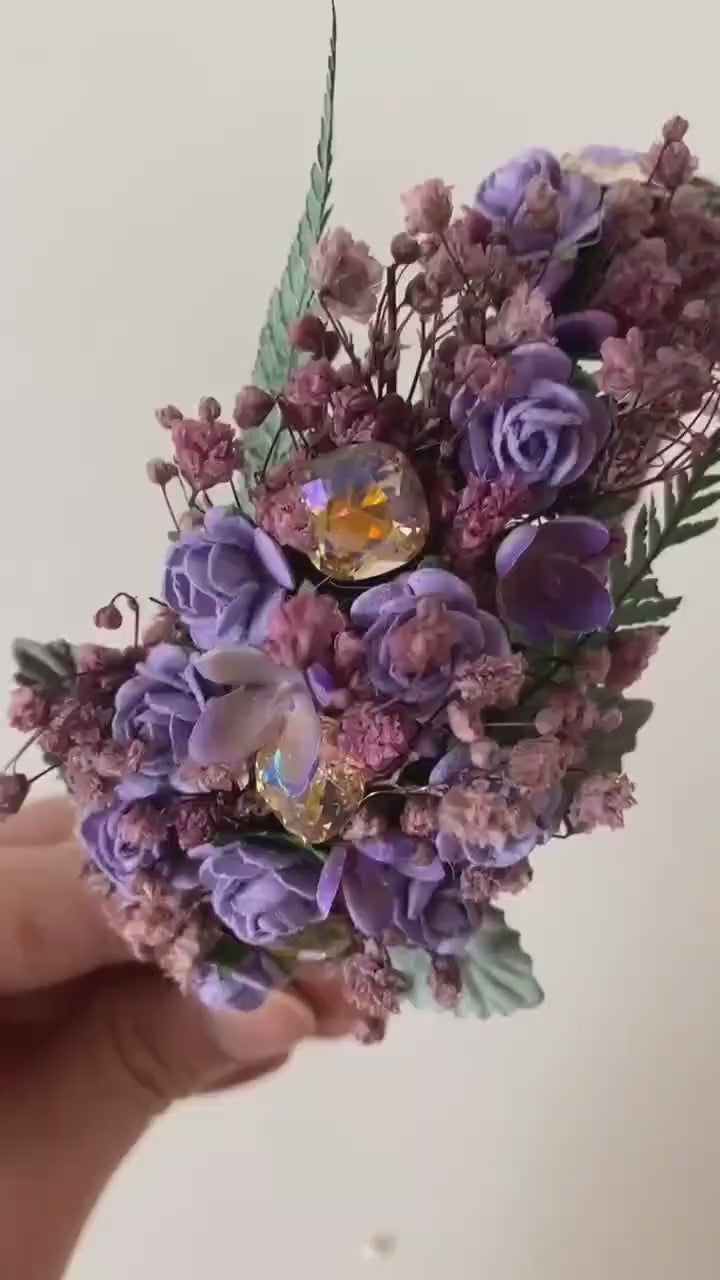 Purple Flower Headband with Stones: Bridal Headpiece