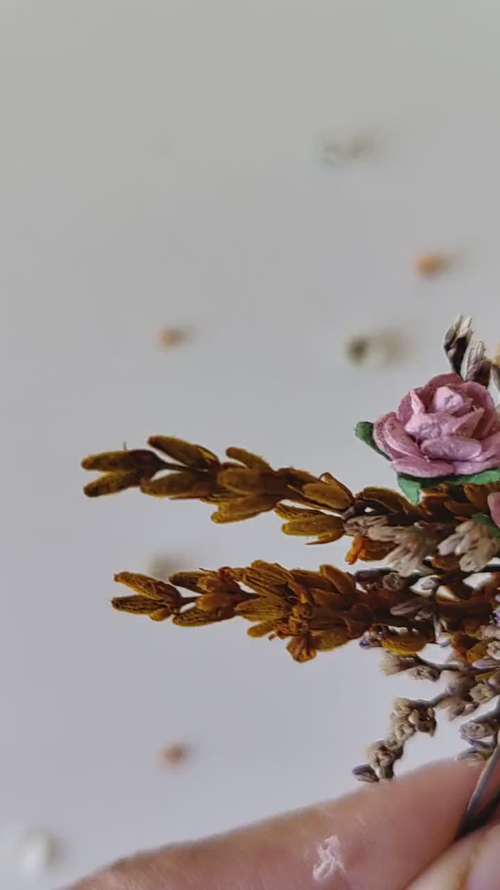 Ochre & Black Flower Hair Comb: Autumn Wedding Bridal Clip