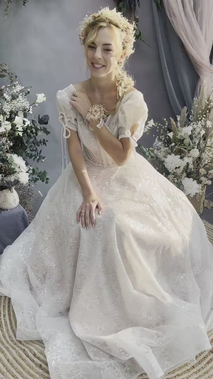 Rustic Blush Flower Bracelet: Ivory Bridal Wrist Corsage