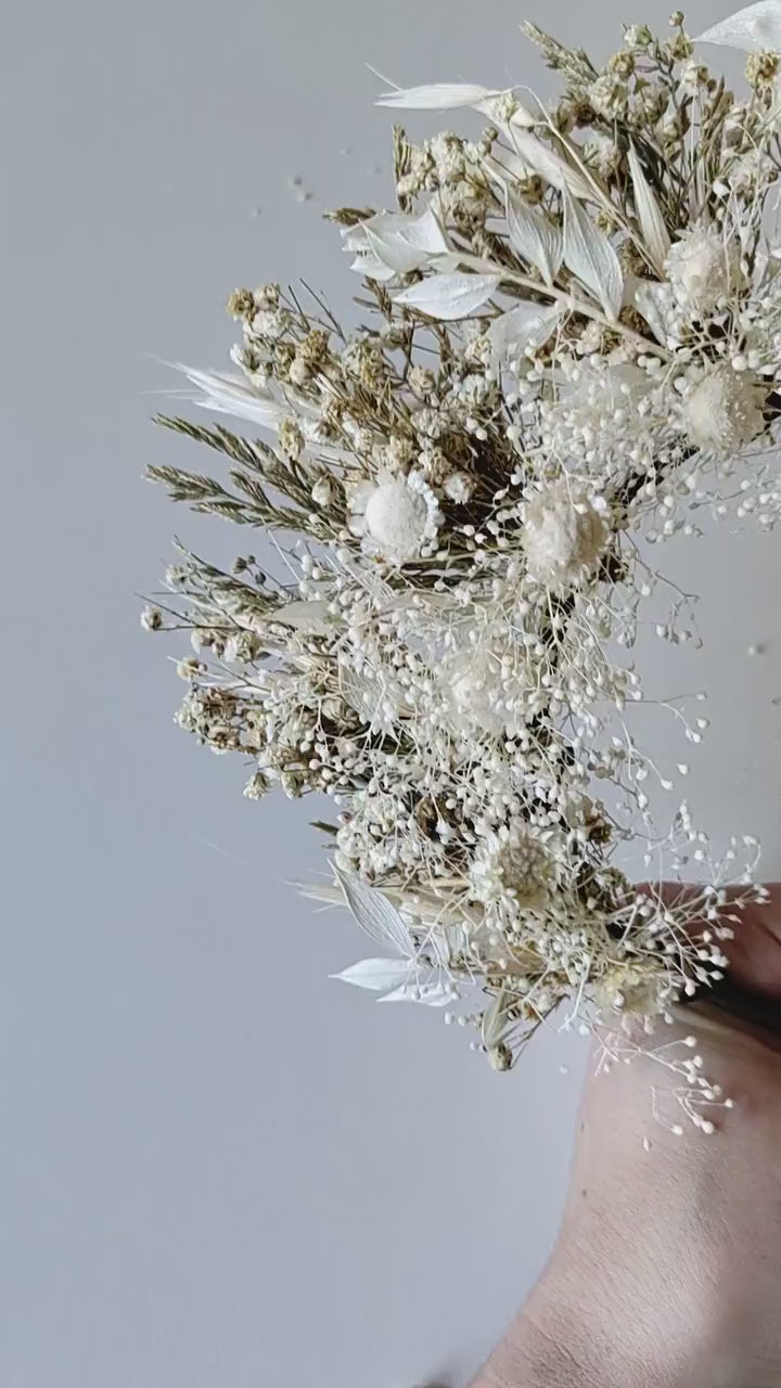 Bohemian Bridal Crown: Cream Preserved Flower Wedding Headpiece