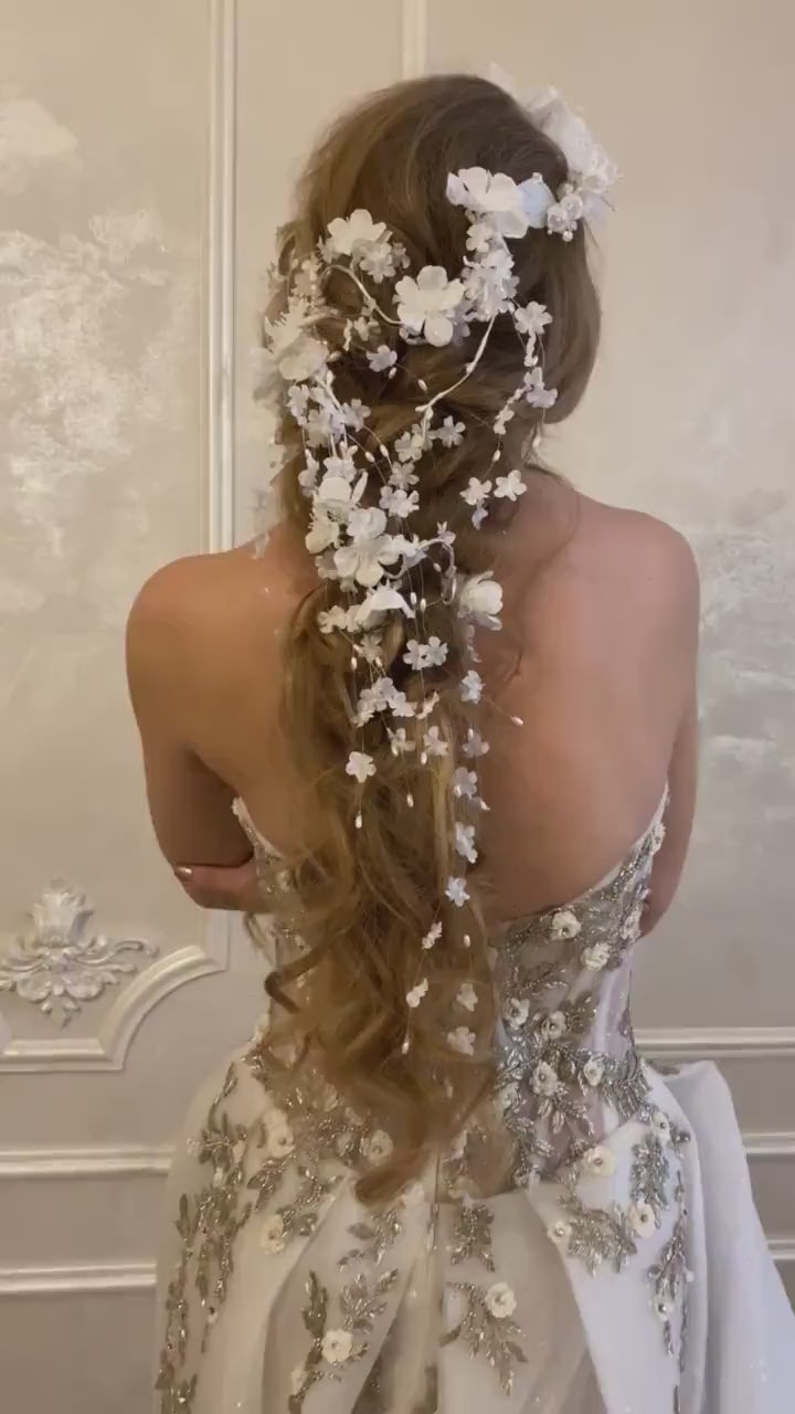 White Flower Bridal Hair Vine: Flexible Wedding Headpiece