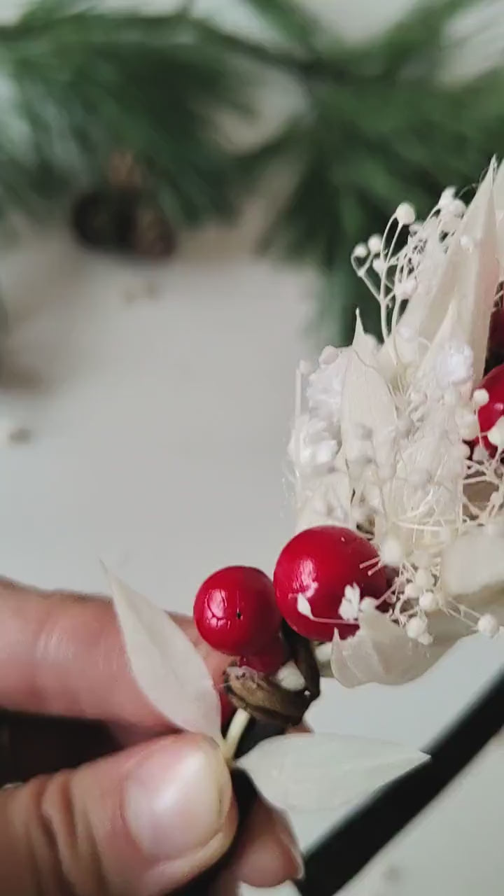 Winter Flower Headband: Red Berries & Preserved Floral Headpiece