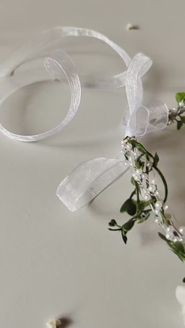 First Communion Flower Crown: White Rose Hair Wreath