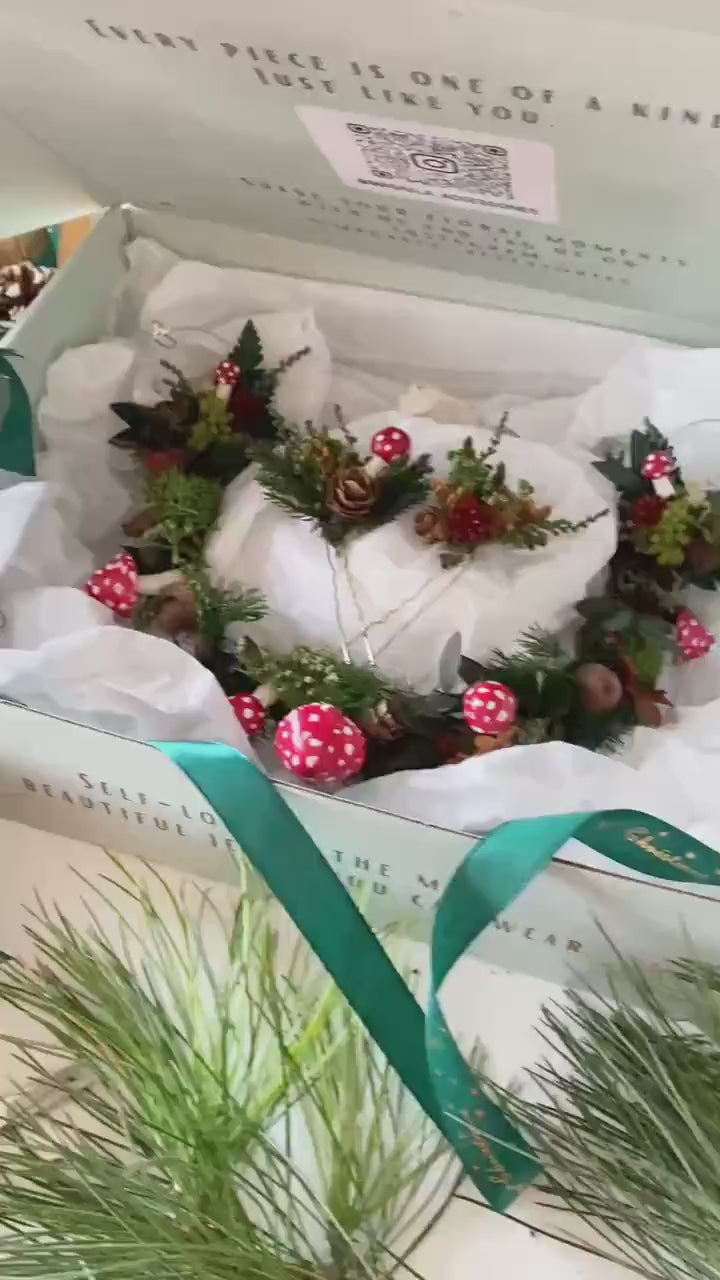 Handmade gift box "Magic forest" - mushrooms woodland wreath, hair pins and earrings