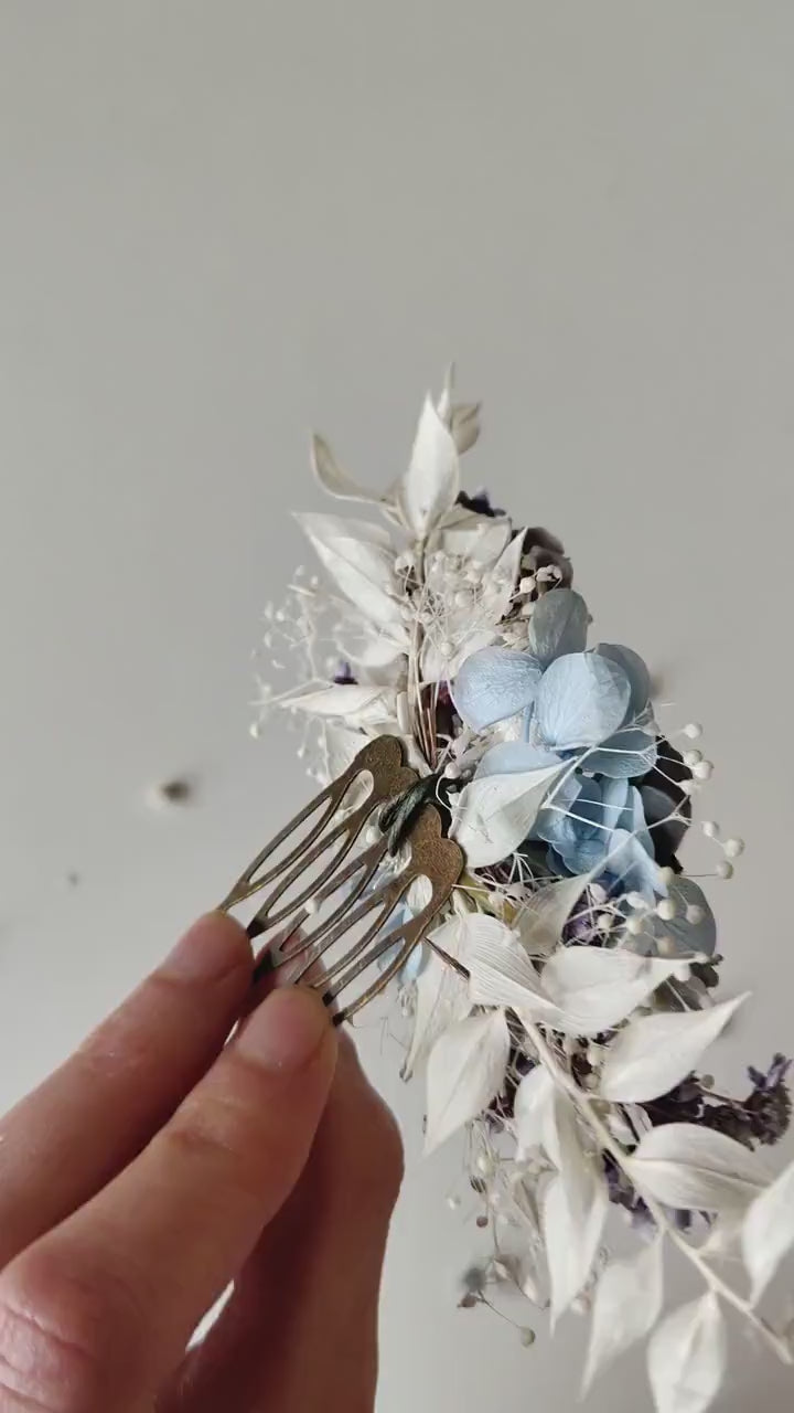 Baby Blue Floral Hair Comb: Romantic Bridal Hydrangea Wedding Accessory