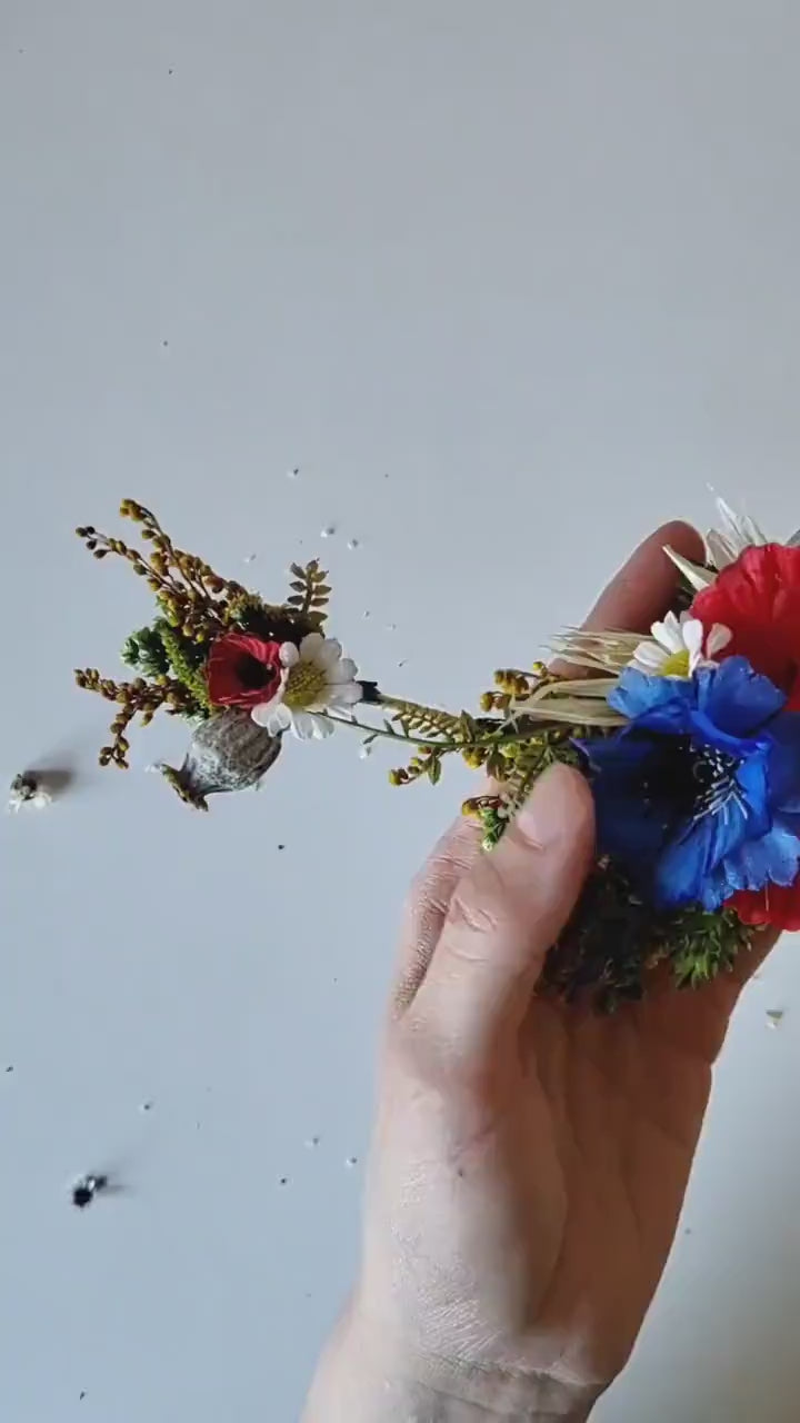 Meadow Wedding Hair Vine: Poppy, Daisy, Cornflower Bridal Comb
