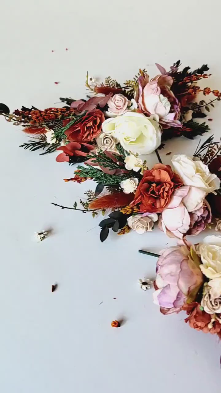 Terracotta Flower Cake Topper: Autumn Wedding Cake Decoration, Set of 3