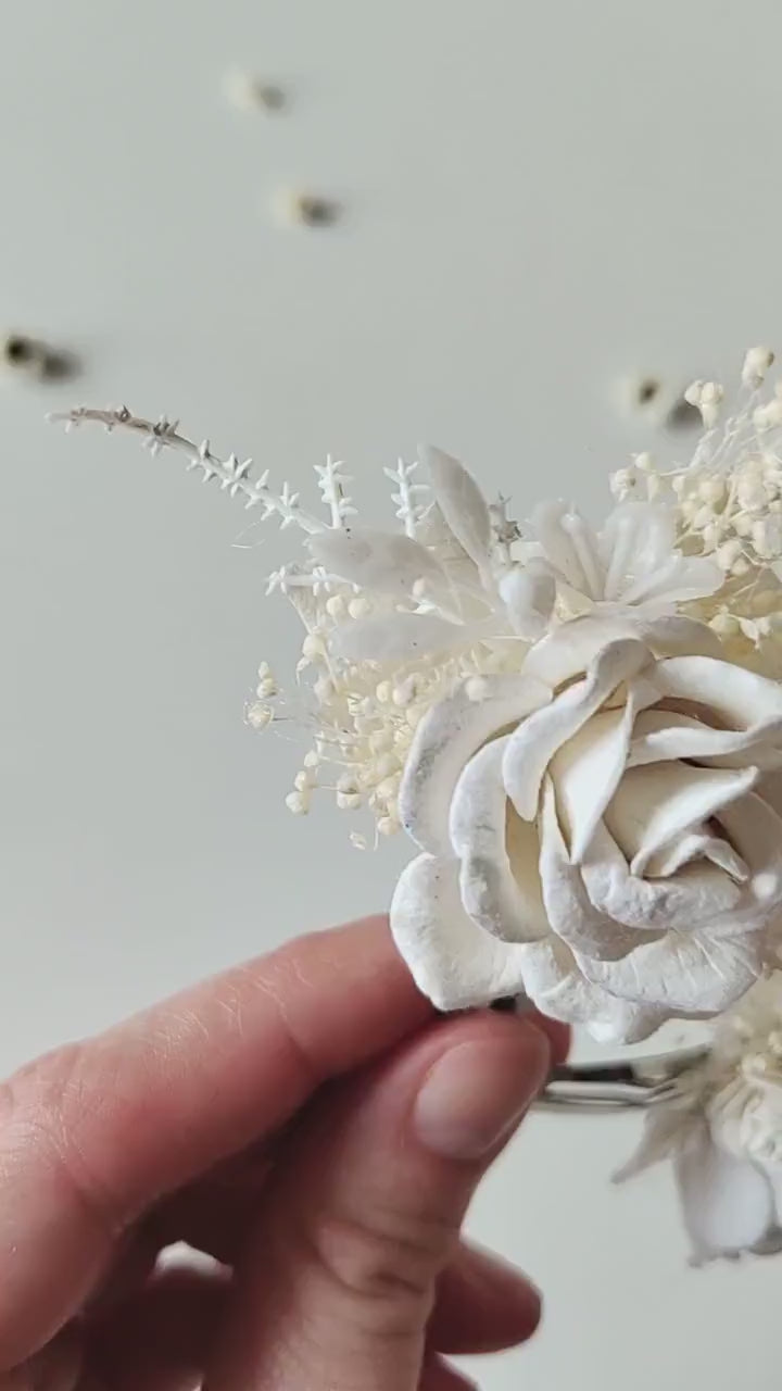 White Rose Hair Clip: First Communion Floral Headpiece