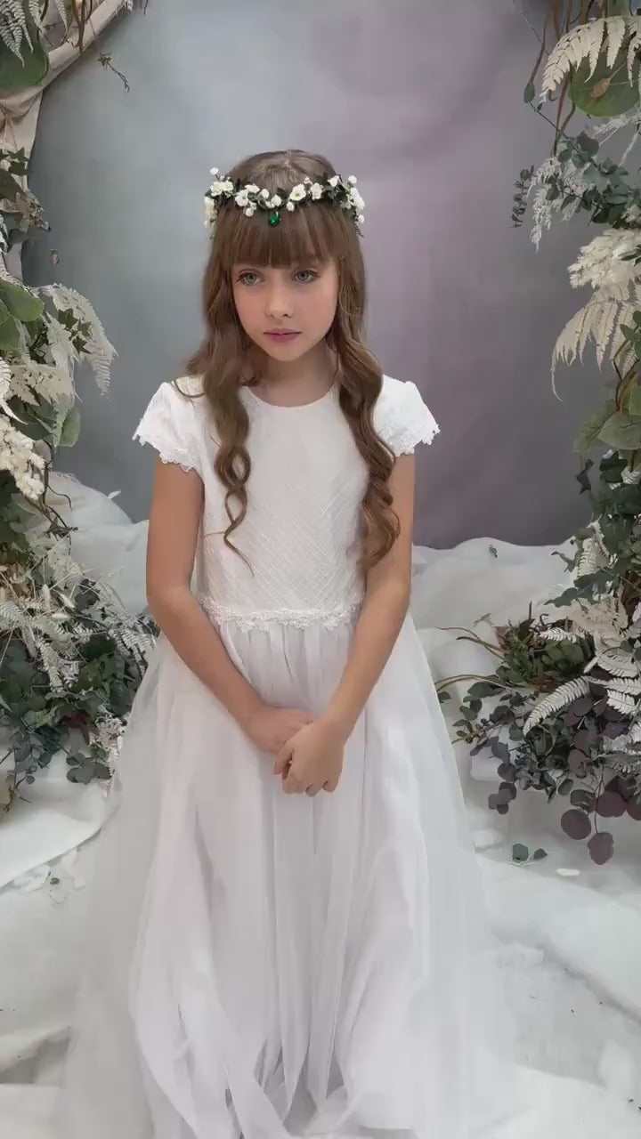 First Communion Flower Tiara: Greenery Elf Hair Crown