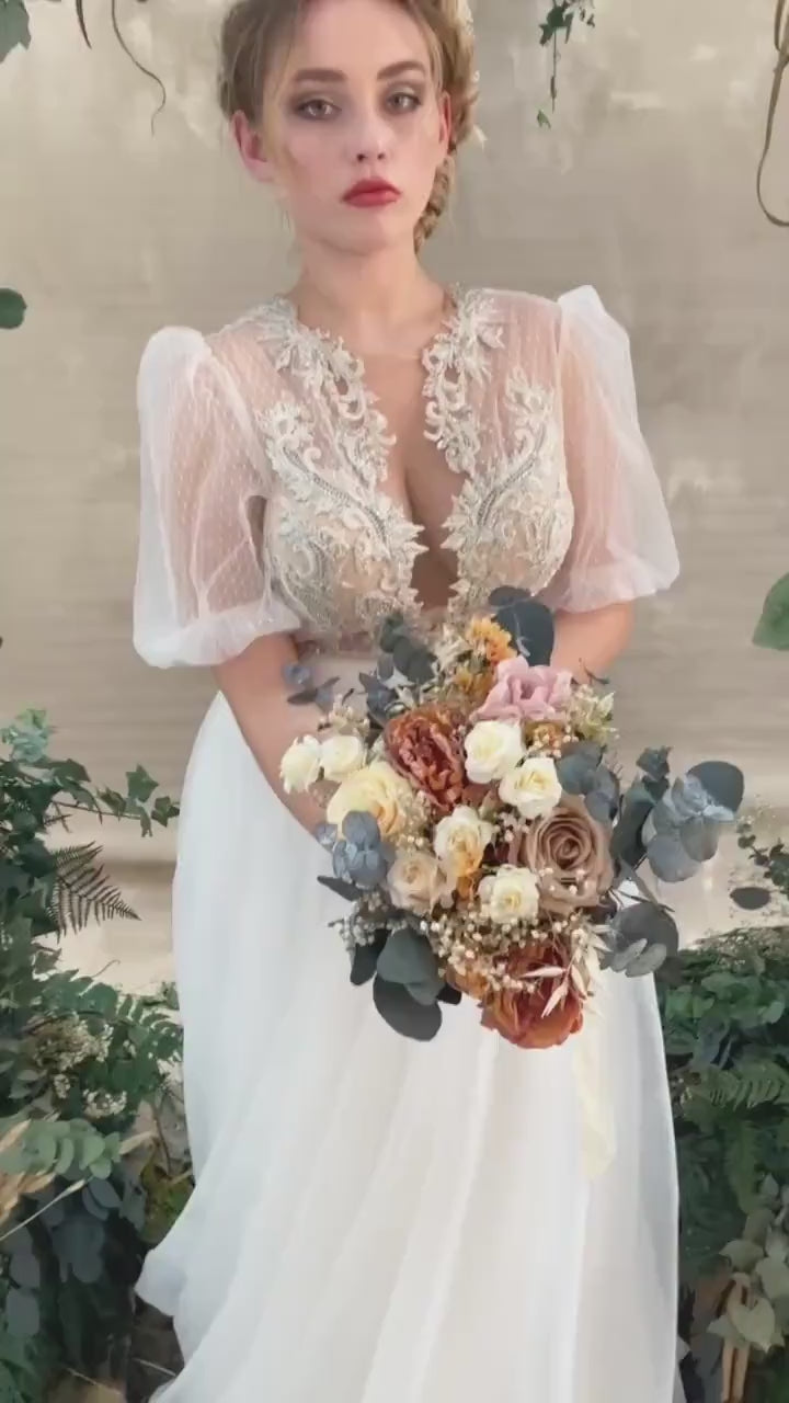 Rustic Orange Bridal Bouquet: Boho Summer Wedding Flowers