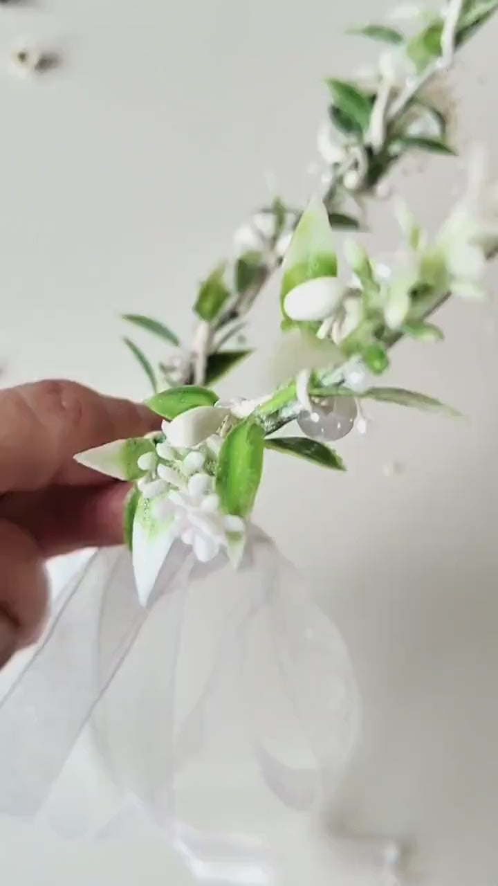 Flower Hair Wreath with Pearls: First Communion Bridal Crown