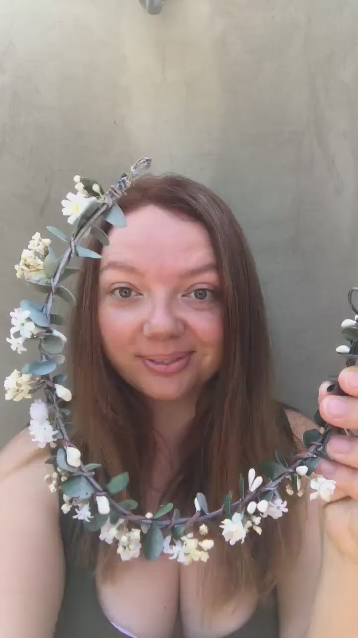 Eucalyptus Flower Crown: Baby's Breath Bridal Hair Wreath