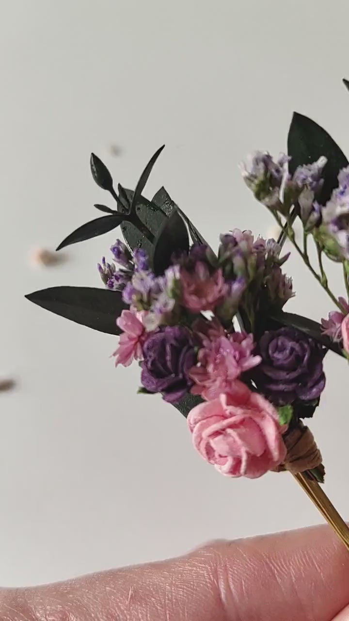 Purple Flower Hair Pins: Bridal Wedding Hair Accessories