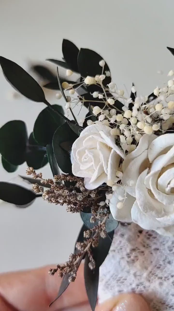 Green & White Pocket Boutonniere: Rustic Wedding Accessories