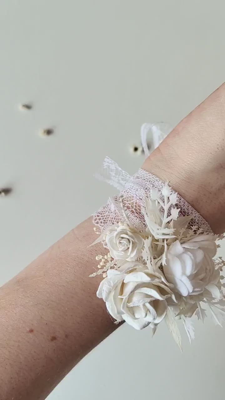 First Communion Flower Bracelet: Handmade Floral Lace Wrist Corsage