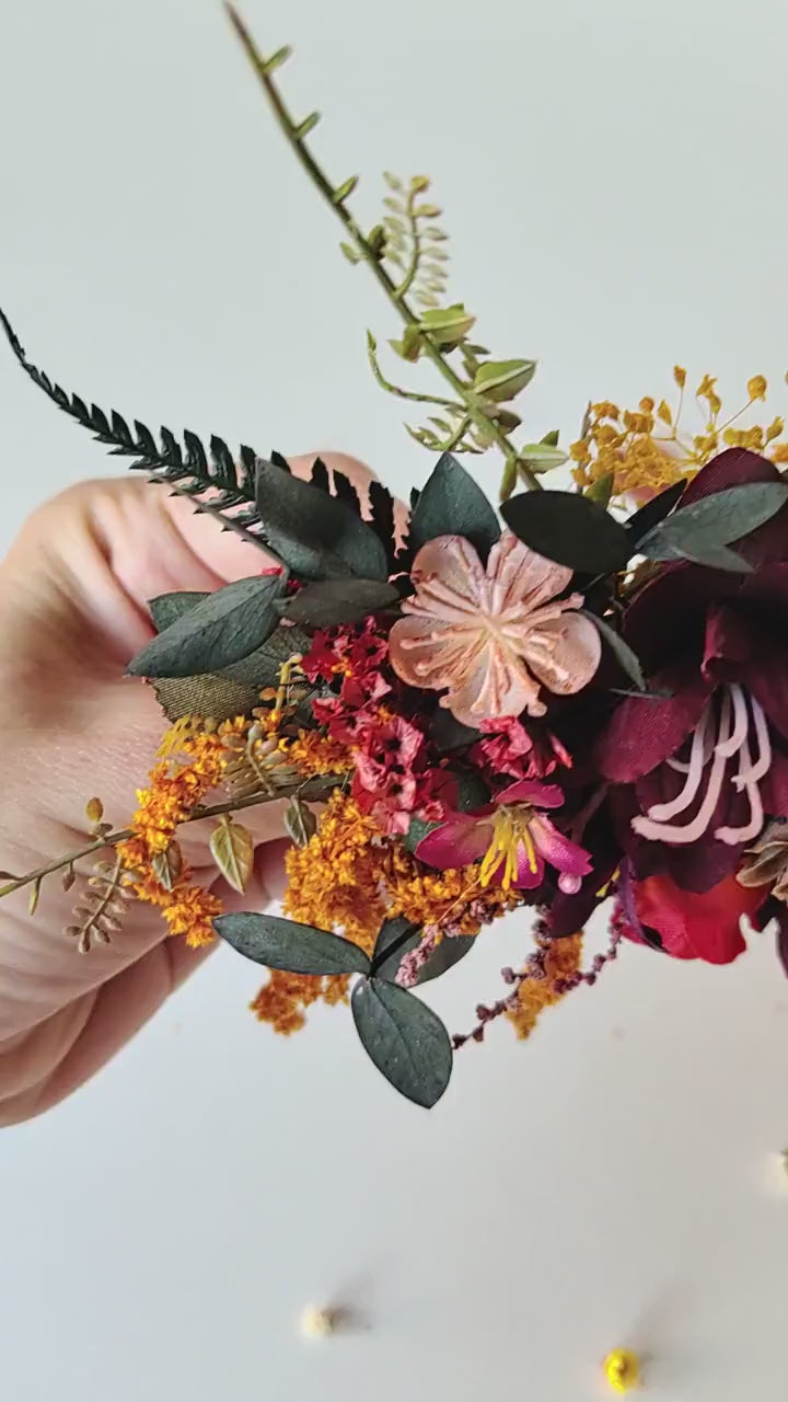 Autumn Rustic Brooch Boutonniere: Burgundy Fall Wedding Corsage