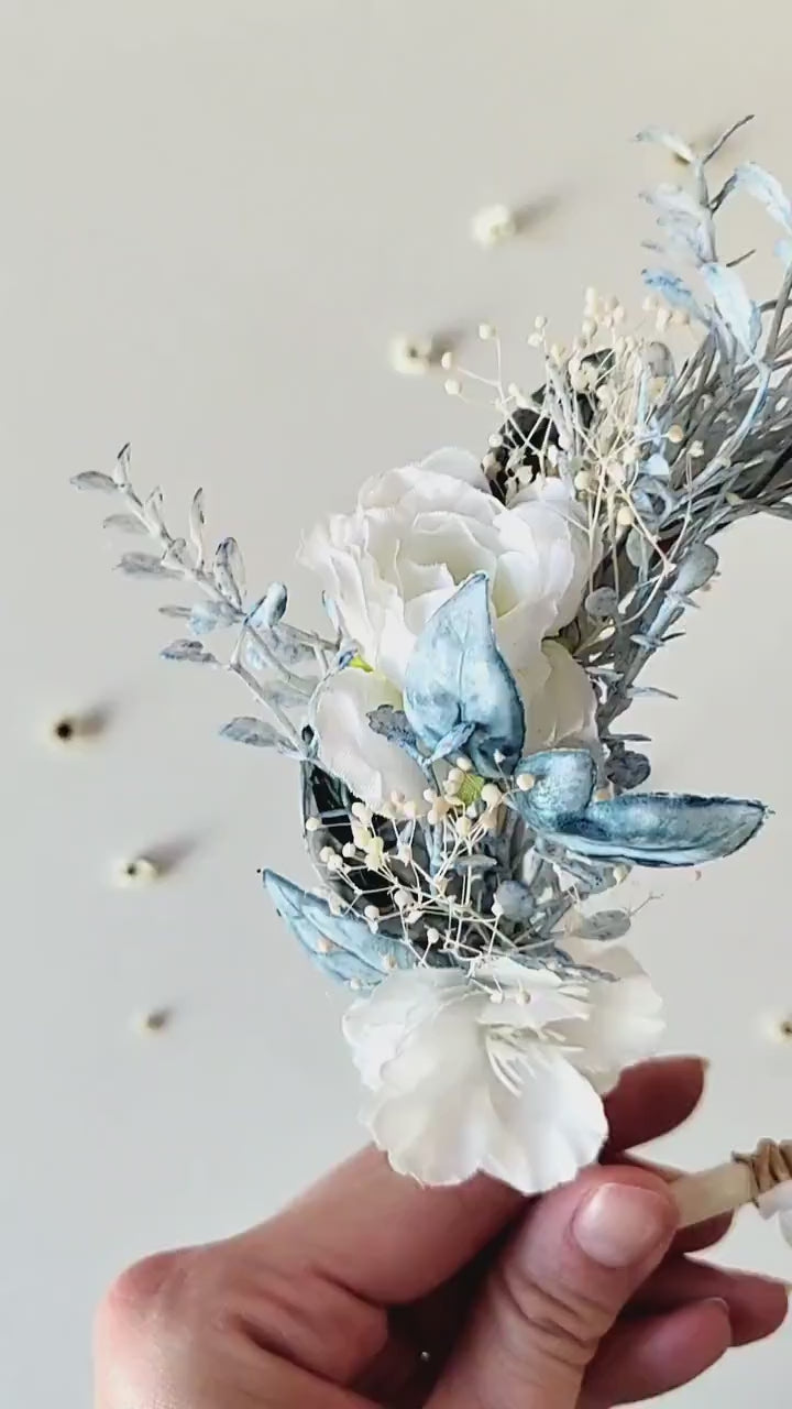 White & Blue Flower Crown: First Communion Bridal Headpiece