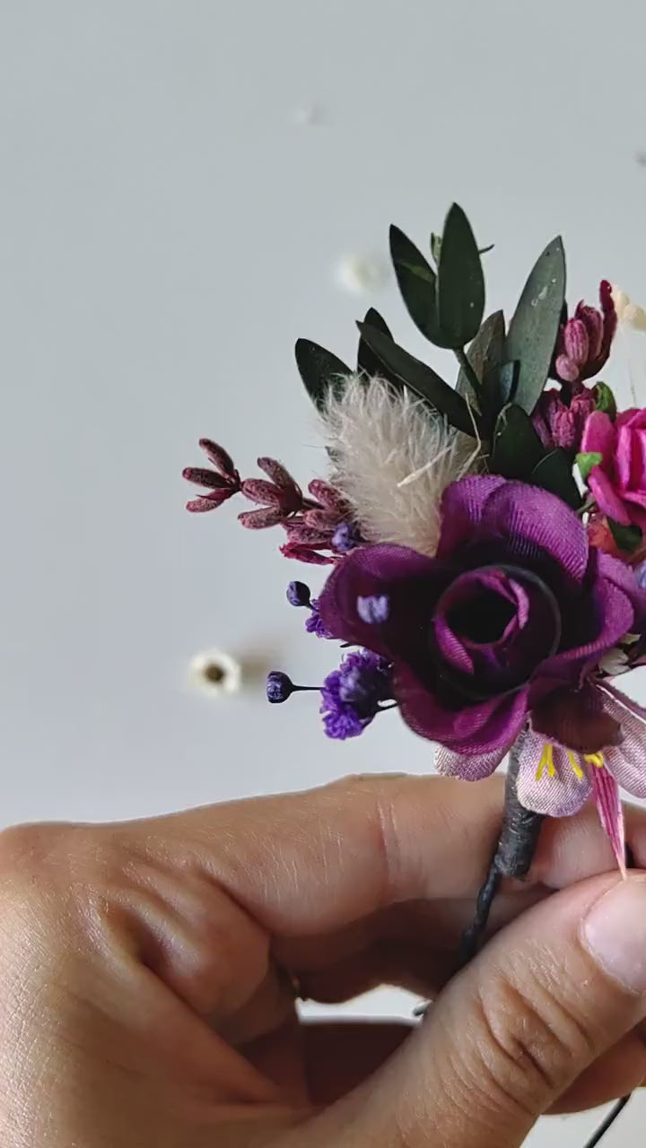 Purple Flower Hairpins: Magenta Wedding Bridal Hair Accessory