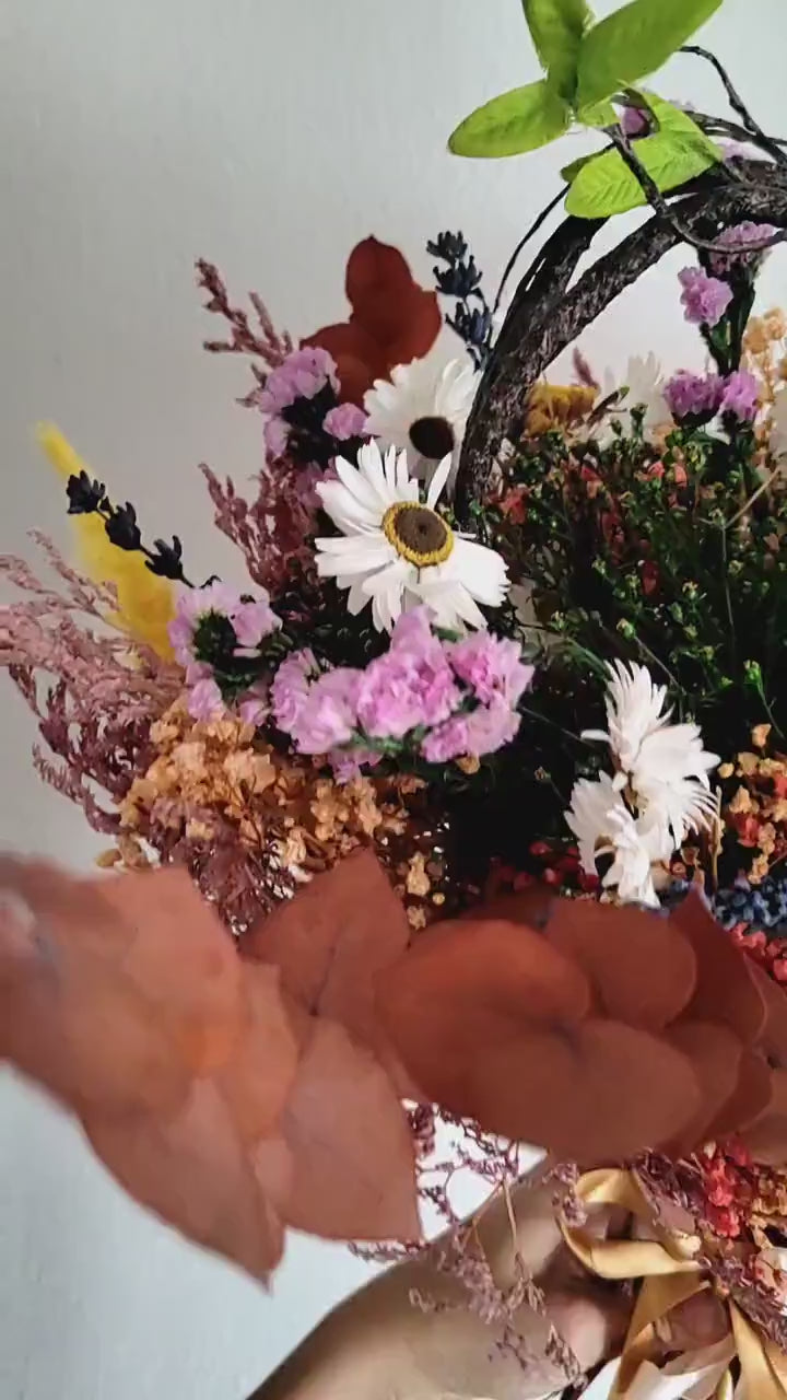 Heart Boho Wedding Bouquet: Preserved & Dried Meadow Flowers