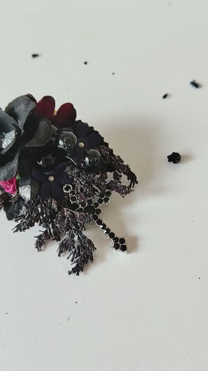 Gothic Flower Earrings: Black Burgundy Cross Studs, Halloween Jewelry