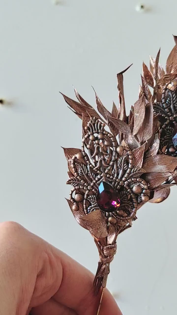 Bronze Bridal Crown: Glamour Flower Hair Tiara, Vintage Wedding