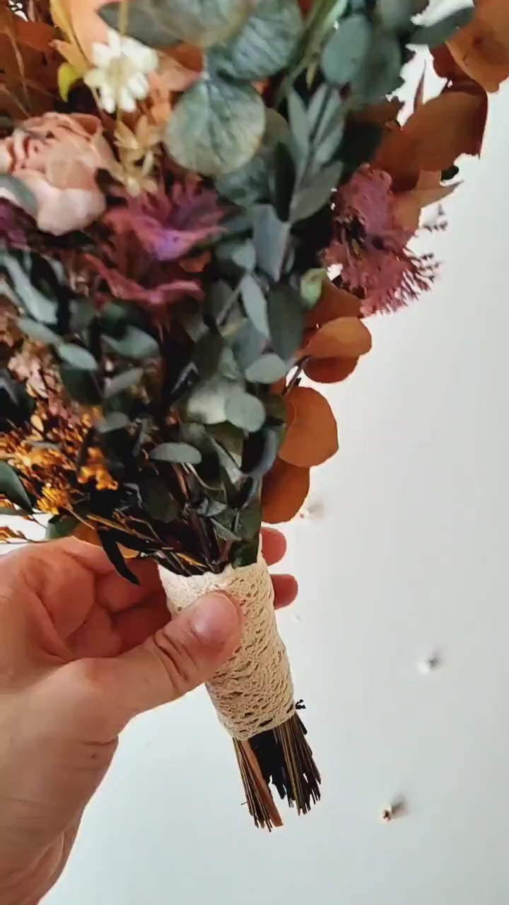 Rustic Autumn Bridal Bouquet: Mocha Orange Eucalyptus Bridesmaids Bouquet