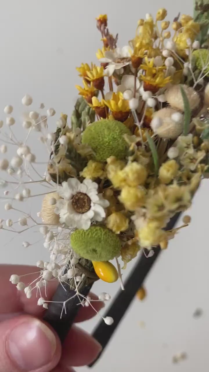 Rustic Floral Headband: Yellow & Green Wildflower Crown, Cottagecore Bride