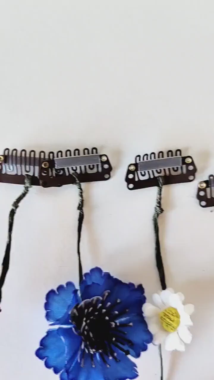 Folk Bridal Flower Hair Vine: Poppy, Cornflower, Daisy Veil