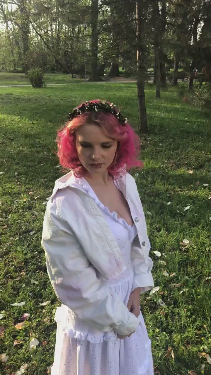 Eucalyptus Bridal Headband: Green & White Flower Hair Jewelry