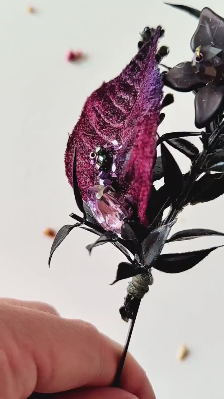 Purple Flower Bridal Crown: Gothic Crystal Headband, Halloween Wedding