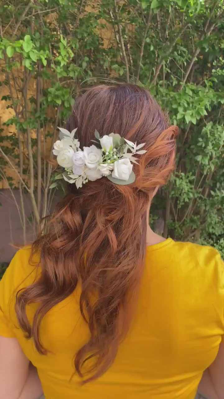 Ivory Floral Bridal Hair Comb: Boho Wedding Headpiece