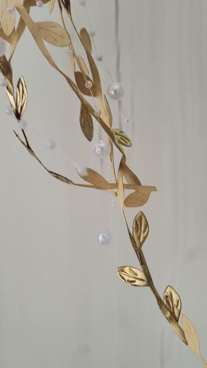 Golden Wedding Crown with Veil: Glamour Pearl Bridal Tiara