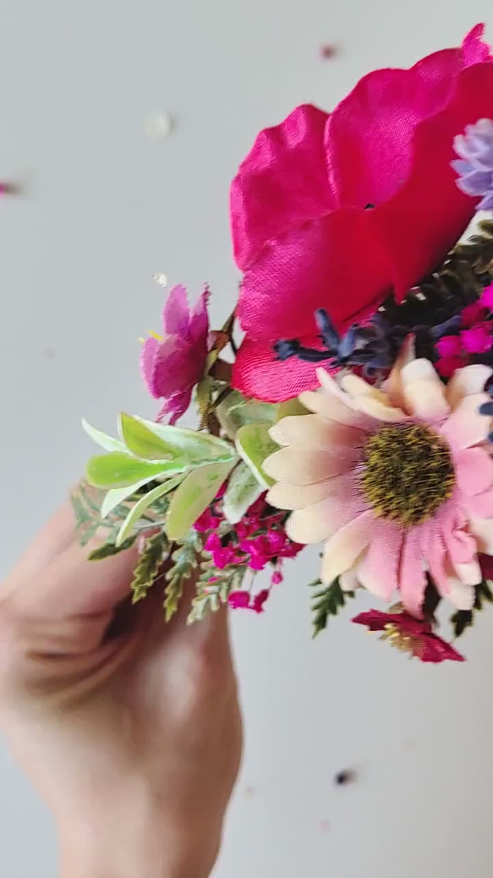 Pink & Purple Frida Flower Headband: Romantic Boho Wedding Crown