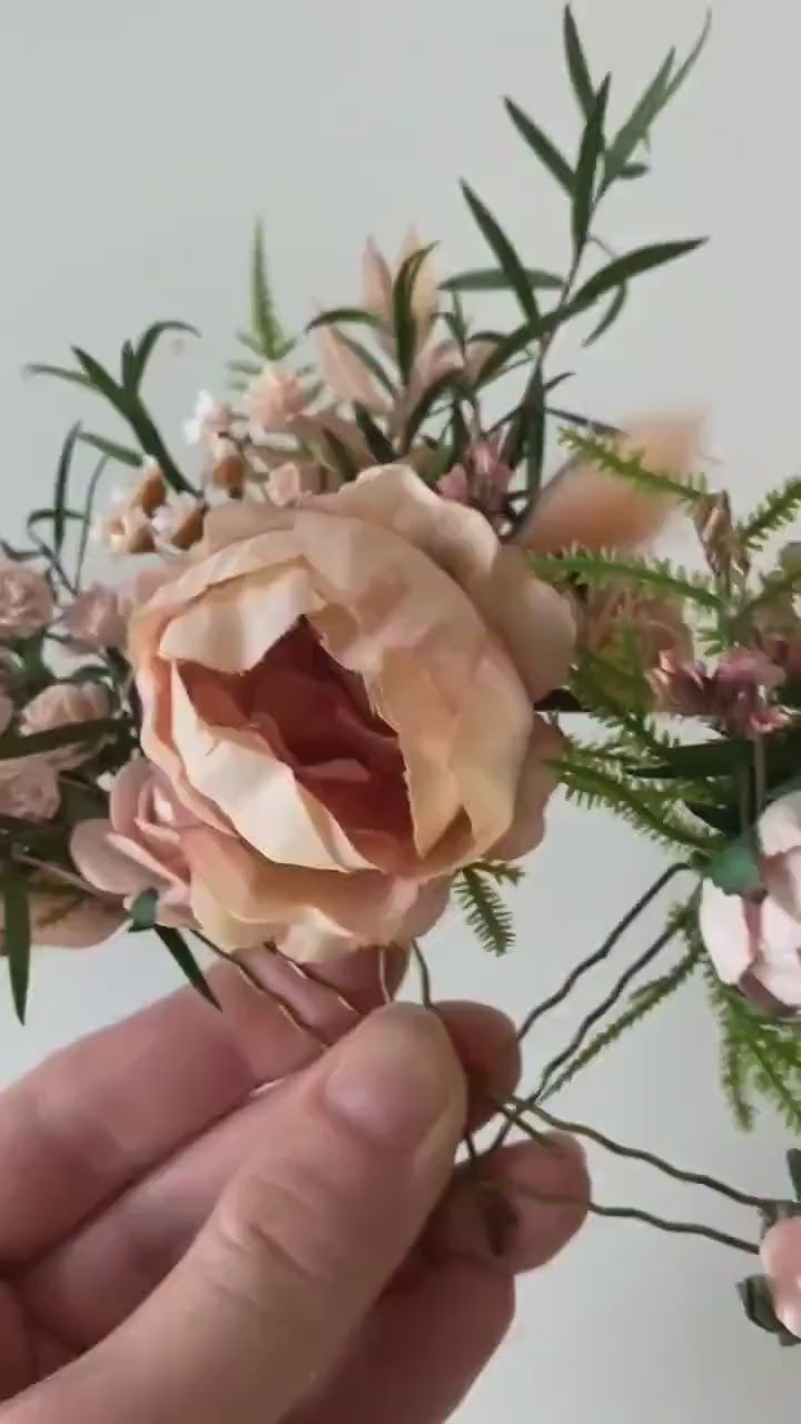 Blush Flower Hairpins: Boho Bridal Hair Accessories