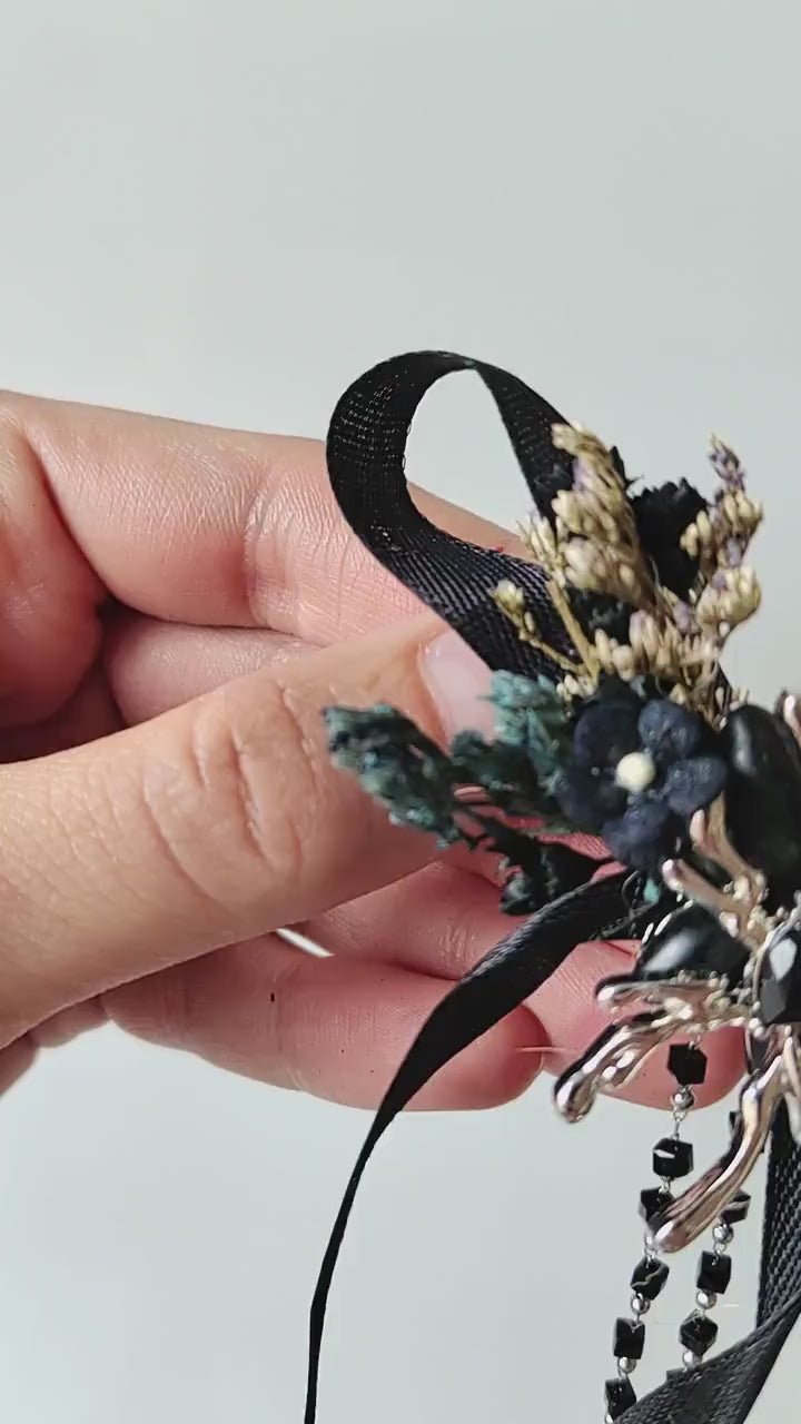 Black Bow Hair Clip: Gothic Spider Halloween Wedding Jewelry