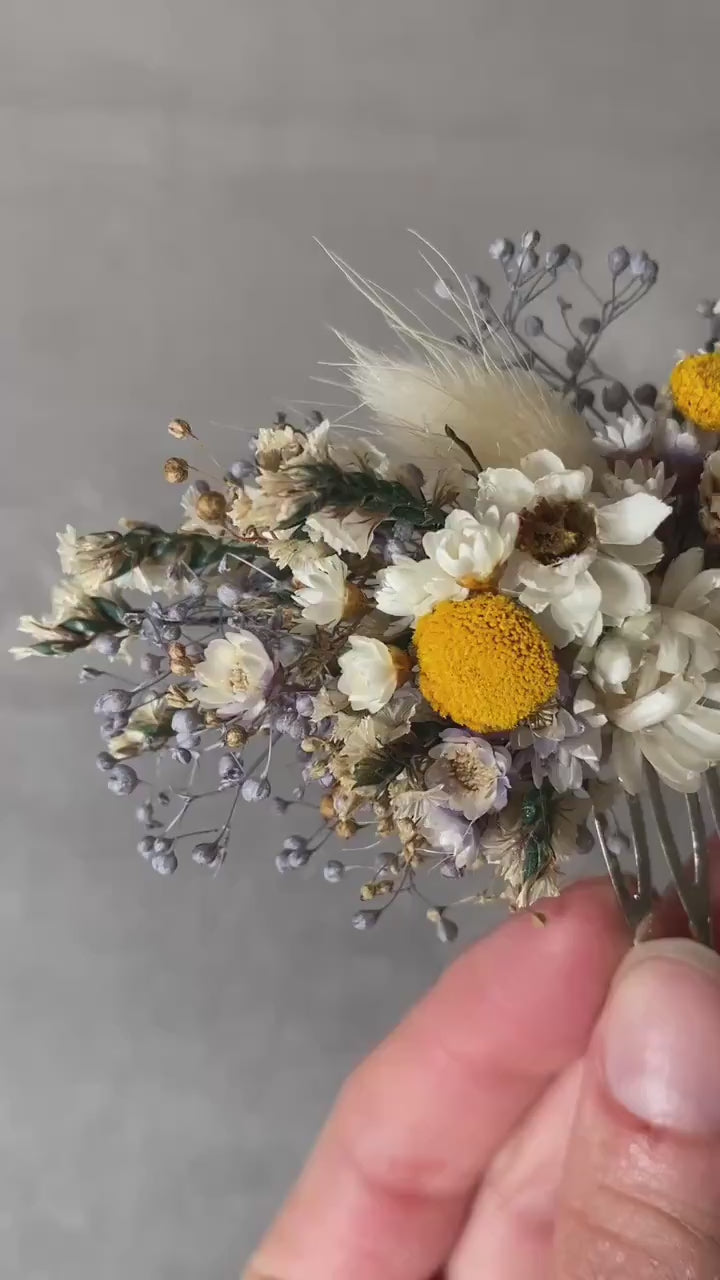 Dried Flower Hair Comb: Rustic Wedding Bridal Hair Clip