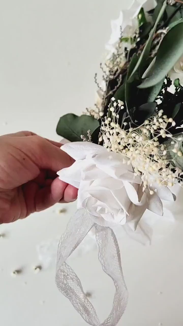 Eucalyptus Bridal Hair Wreath: White Rose Boho Flower Crown