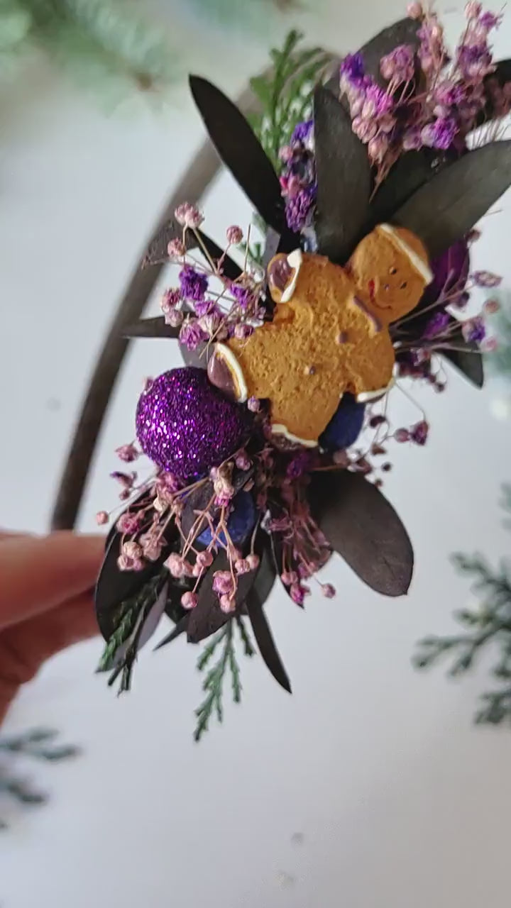 Purple Christmas Headband: Gingerbread Party Hair Accessory
