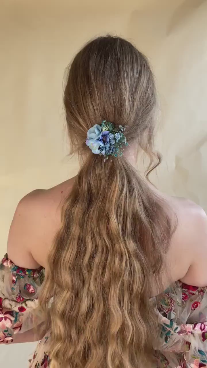 Blue Flower Hair Tie: Wedding Hair Accessory